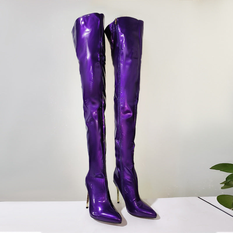Womens Fashionable Over-the-knee Plus-size Metal-heel Boots - Zalixer