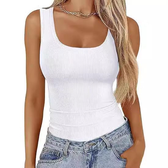 Elastic Slim-Fit Vest Women's Square-Neck Sleeveless Top Summer Clothing - Zalixer