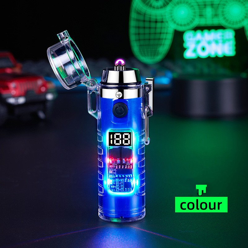 Transparent Shell Dual Arc USB Charging Lighter Outdoor Waterproof LED Colorful Light Power Display Illumination Light Gadget
