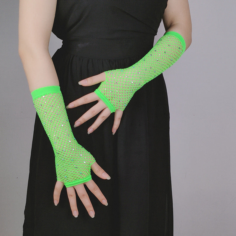 Fishing Net Hot Drill Finger Lace Gloves Clothing Accessories - Zalixer