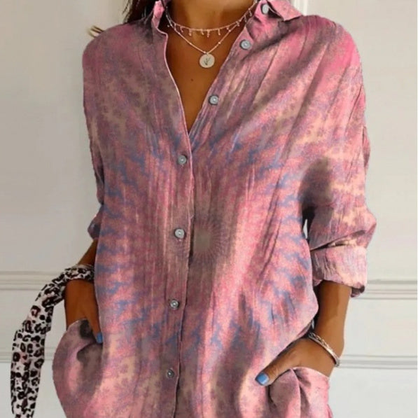Lapel Long Sleeve Shirt Women's Single-breasted Pleated Shirt Tops Clothing - Zalixer