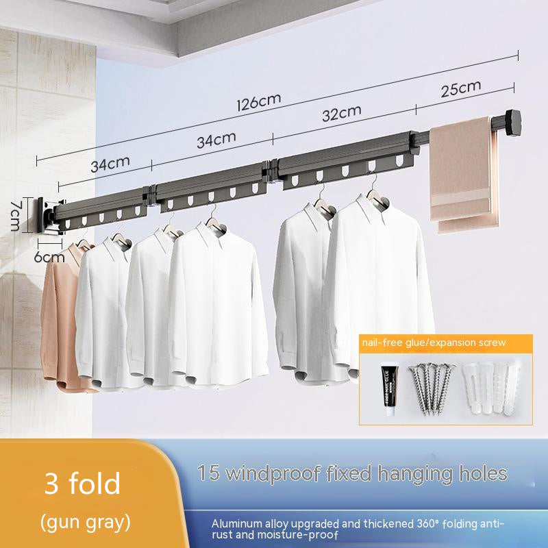 Suction Cup Folding Clothes Hanger Indoor Home Balcony Aluminum Retractable Drying Rack