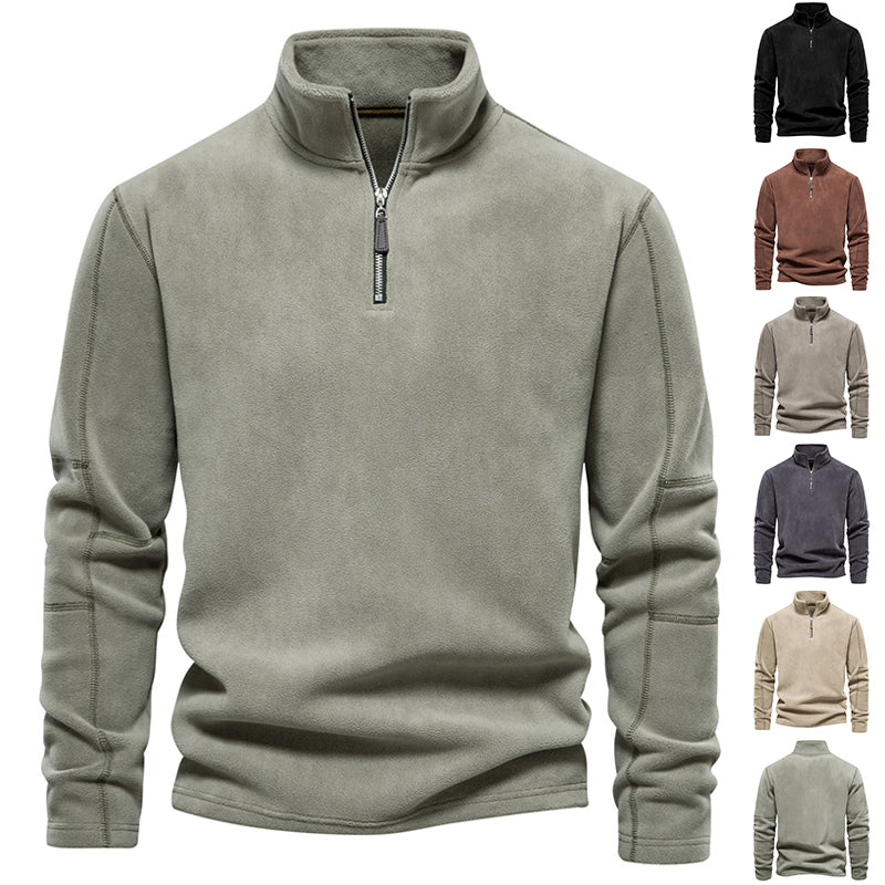 Fashion Personality Stand-collar Zippered Sweatshirt With Fleece Winter Casual Pullover Top Men's Clothing - Zalixer