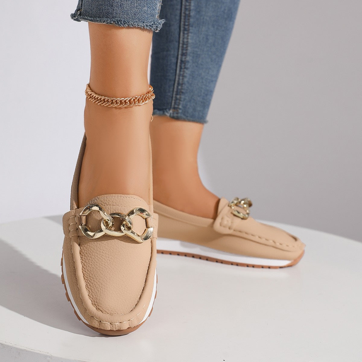 Chains Flats Womens Fashion Casual Comfortable Slip-on Shoes Loafers Spring Summer Fall - Zalixer