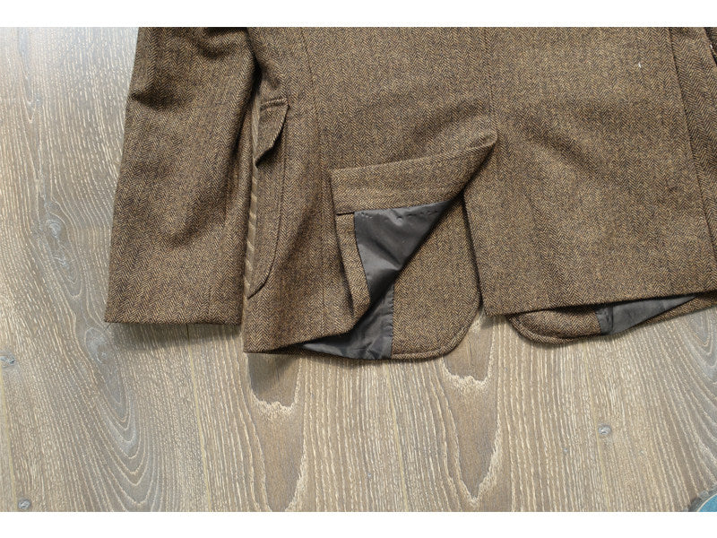American-style Vintage Herringbone Tweed Heavyweight Wool Work Jacket
