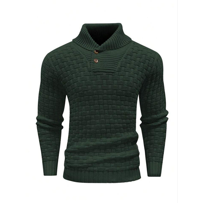 Men's Slim Turtleneck Sweater With Button Design Fashion Casual Solid Color Pullover Top Clothing - Zalixer