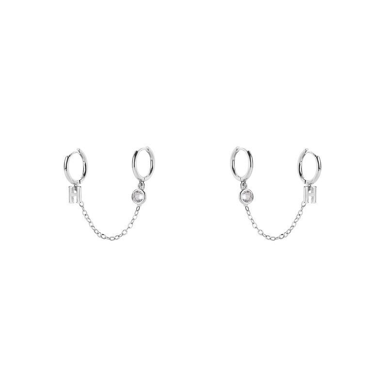 Women's Graceful And Fashionable Sterling Silver Double Ear Piercings Earrings