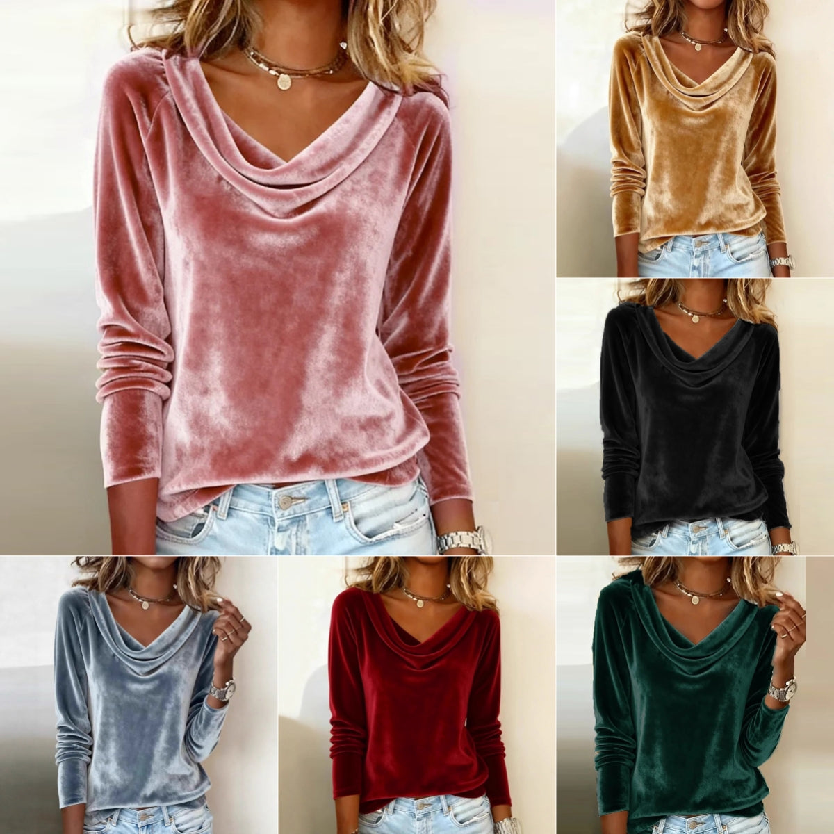 Elegant Velvet Long Sleeve Shirts For Women Fall Spring Solid Color Loose Women Blouses Fashion Pullover Tops Party Clothes - Zalixer
