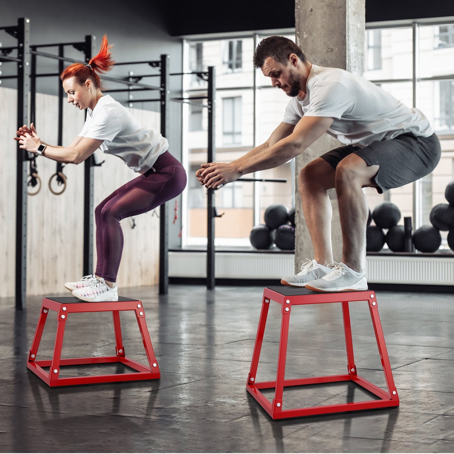 Plyometric Jump Box, 12 Inch Plyo Box, Steel Plyometric Platform And Jumping Agility Box, Anti-Slip Fitness Exercise Step Up Box For Home Gym Training, Conditioning Strength Training, Red