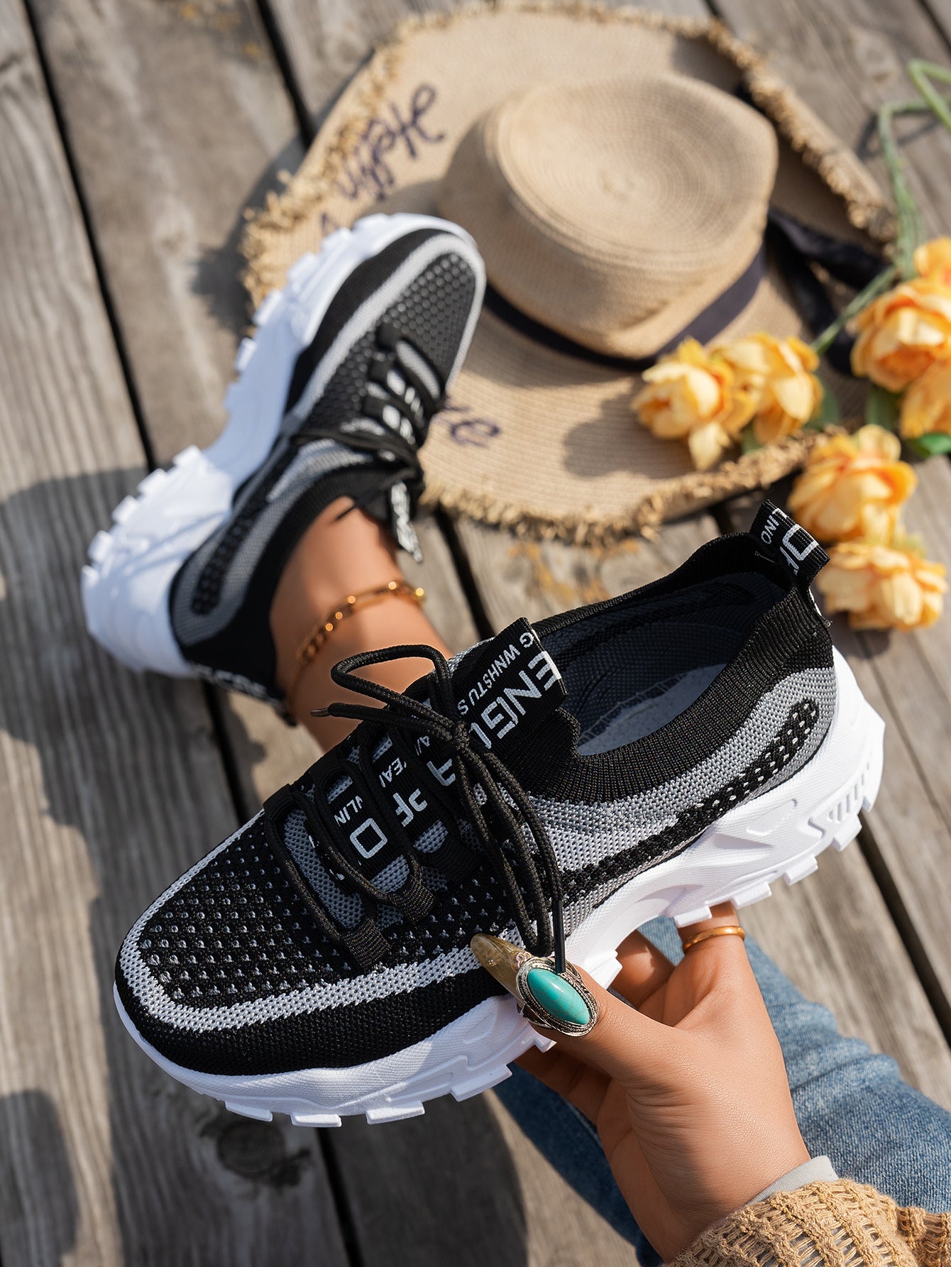 Flyknit Mesh Shoes Women's Breathable Lace-up Sneakers Walking Running Casual Shoes - Zalixer