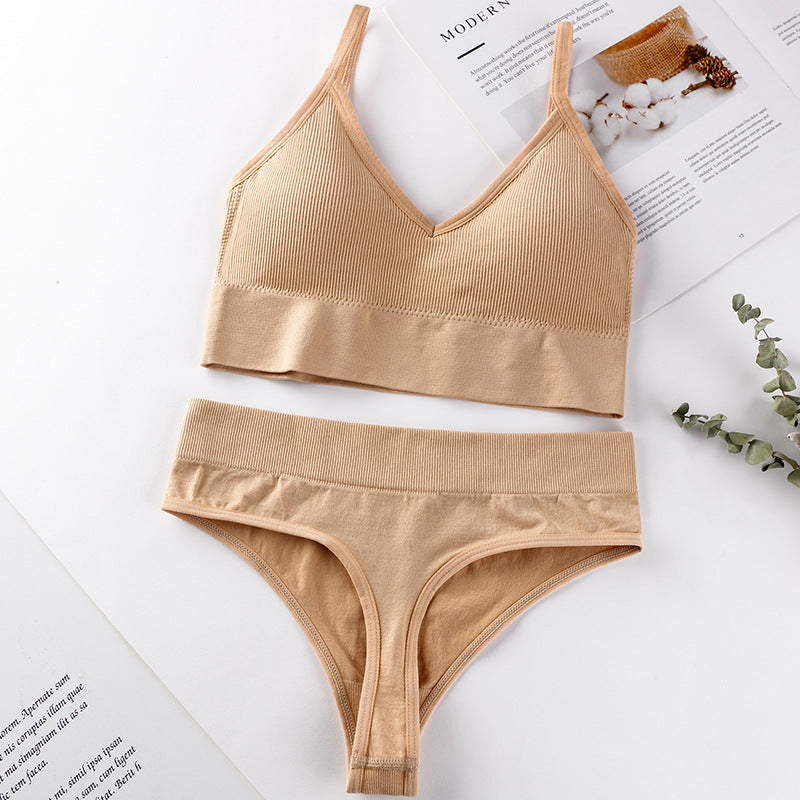 Women's Thin French Style No Steel Ring Panties And Bra Set - Zalixer