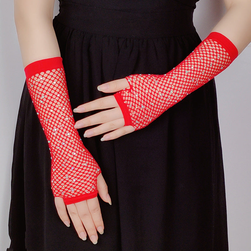 Fishing Net Hot Drill Finger Lace Gloves Clothing Accessories - Zalixer