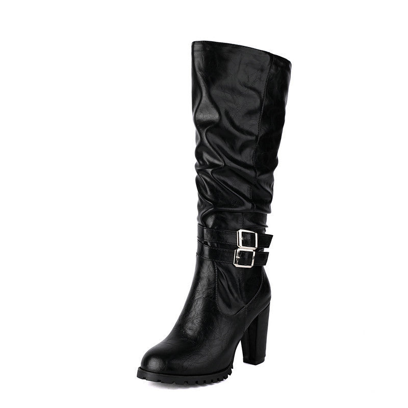 Simple Round Toe Design Womens High Heeled Over The Knee Boots - Zalixer