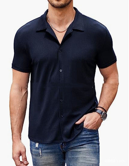 Casual Collar Short Sleeve  Polo Shirt With Button Men's Cotton Blend Shirt