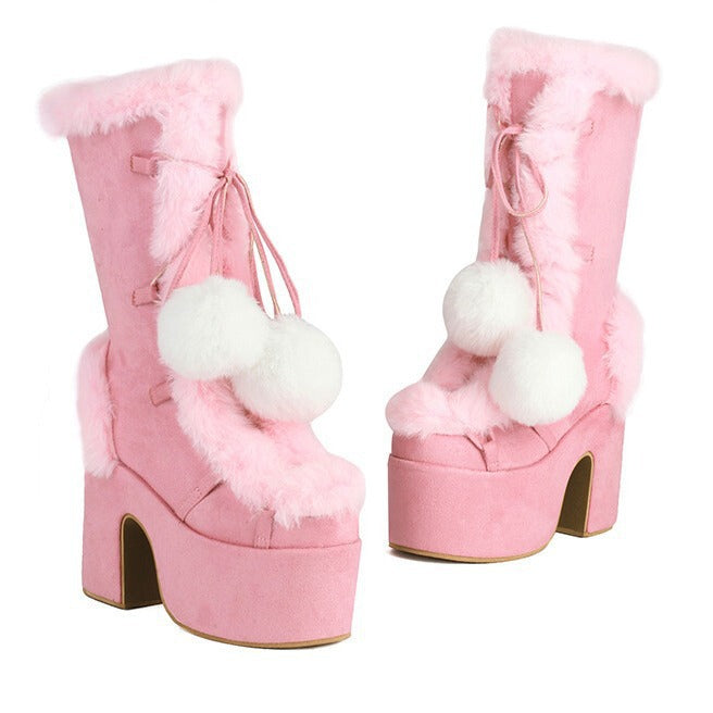 Womens Fashion Mid-Cut Furry Boots - Zalixer
