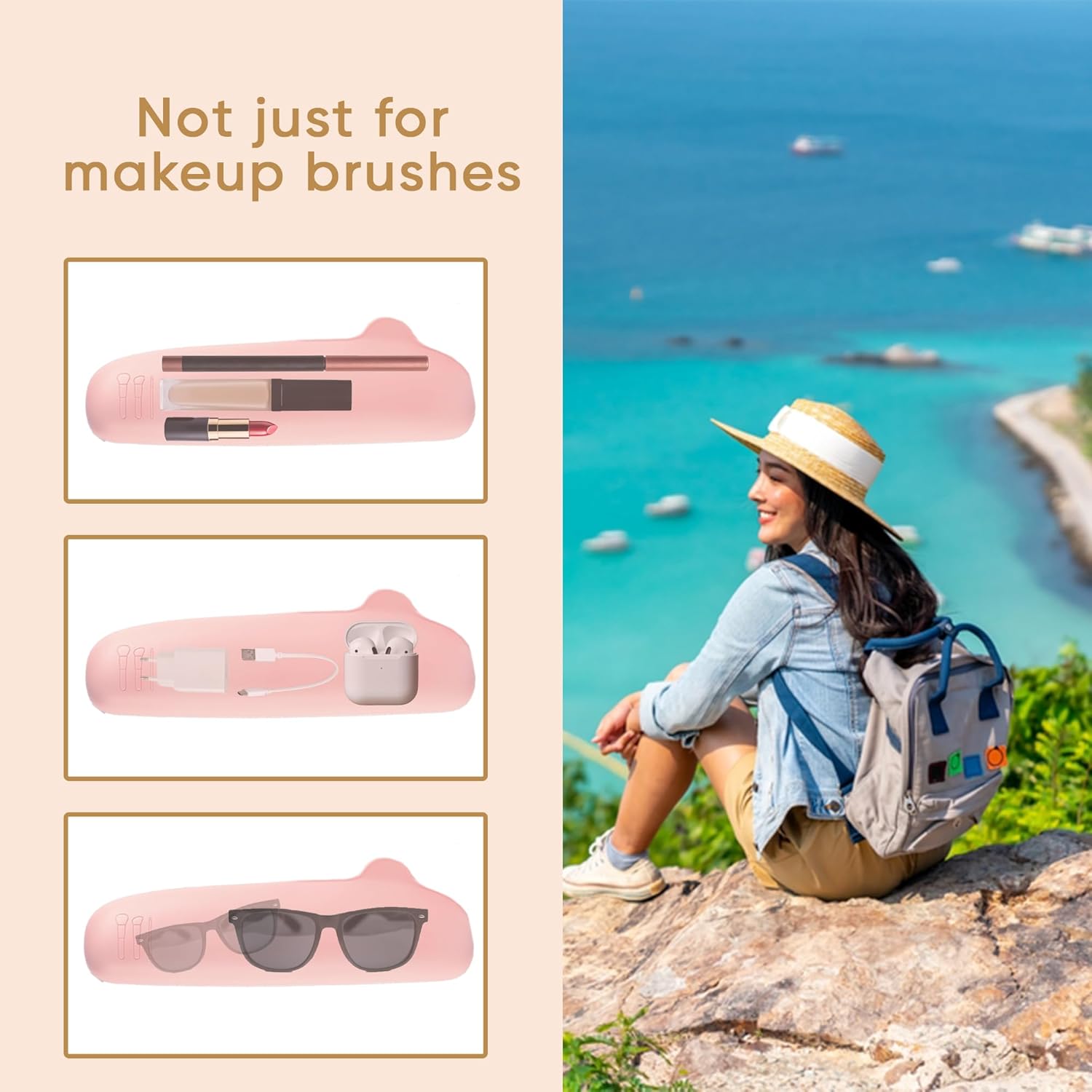 Travel Makeup Brush Holder, Beauty Blender Holder ,Silicone Make Up Brush Organizer Case With Makeup Sponge Holde,Soft & Sleek Cosmetic Pouch For Makeup Tools & Toiletry - Zalixer