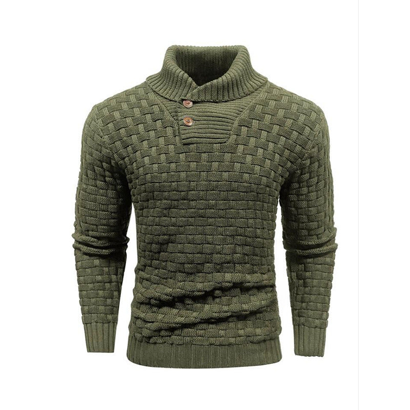 Men's Slim Turtleneck Sweater With Button Design Fashion Casual Solid Color Pullover Top Clothing