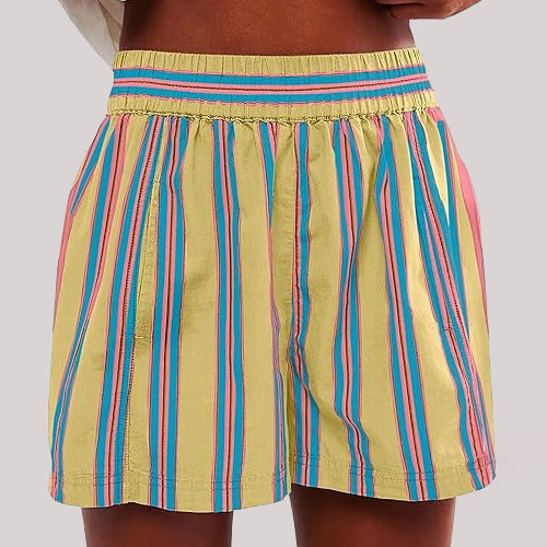 Y2K Stripe Print Shorts Summer Fashion Elastic Beach Pants With Pockets Womens Clothing - Zalixer