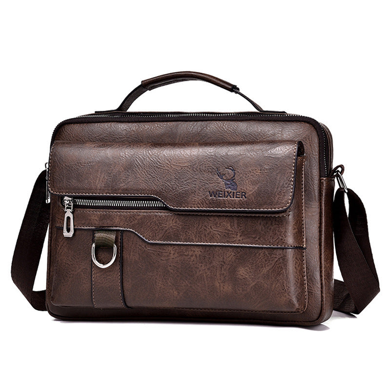 Popular Men's Messenger Bag One Shoulder Retro Business Backpack PU Leather Flaps Crossbody Bags Business Flap Male Solid Travel Bag - Zalixer