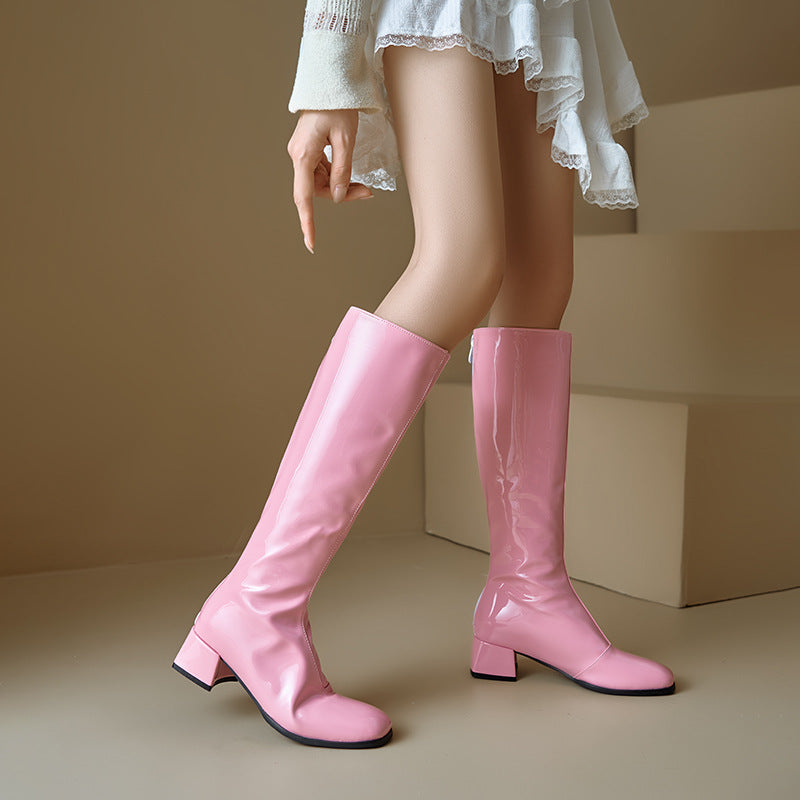 Womens Stylish Chunky-heeled Square-toe Over-the-knee Boots - Zalixer