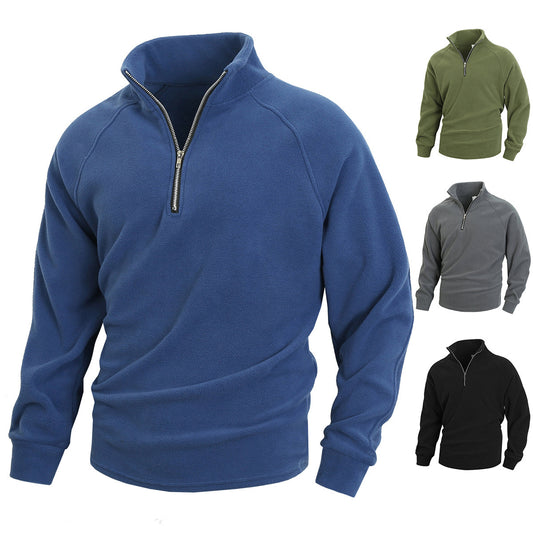 Slim-Fit Stand Collar Long Sleeve Pullover Coral Fleece Coat For Men