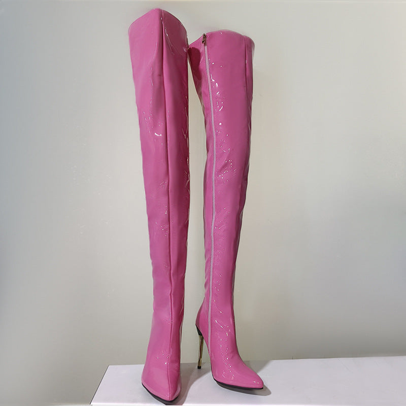 Womens Fashionable Over-the-knee Plus-size Metal-heel Boots - Zalixer