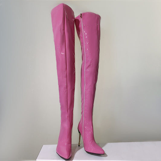 Womens Fashionable Over-the-knee Plus-size Metal-heel Boots - Zalixer