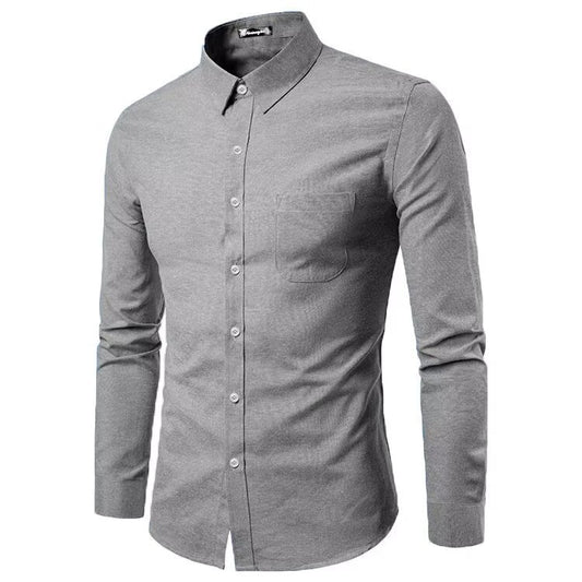Men's Slim Solid Color Long Sleeve Business Lapel Shirt