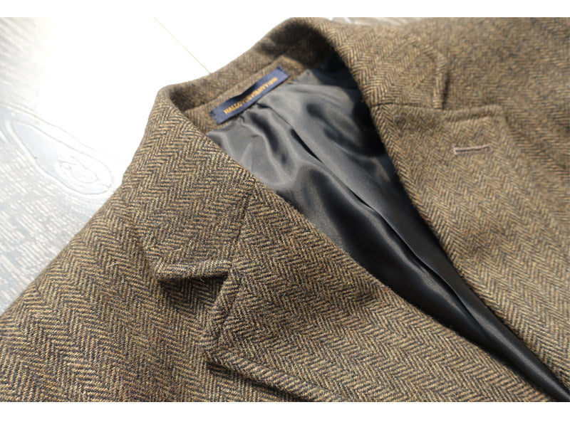 American-style Vintage Herringbone Tweed Heavyweight Wool Work Jacket