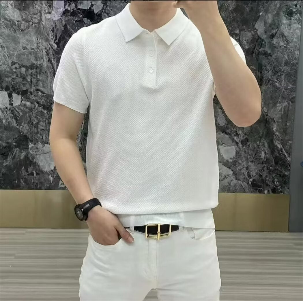 Polo Collar Polo Shirt Knitted Short Sleeve