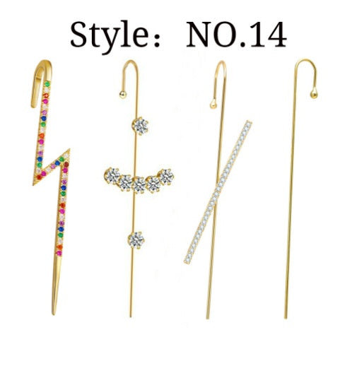 Zircon Earrings Slash Lightning Piercing Stud