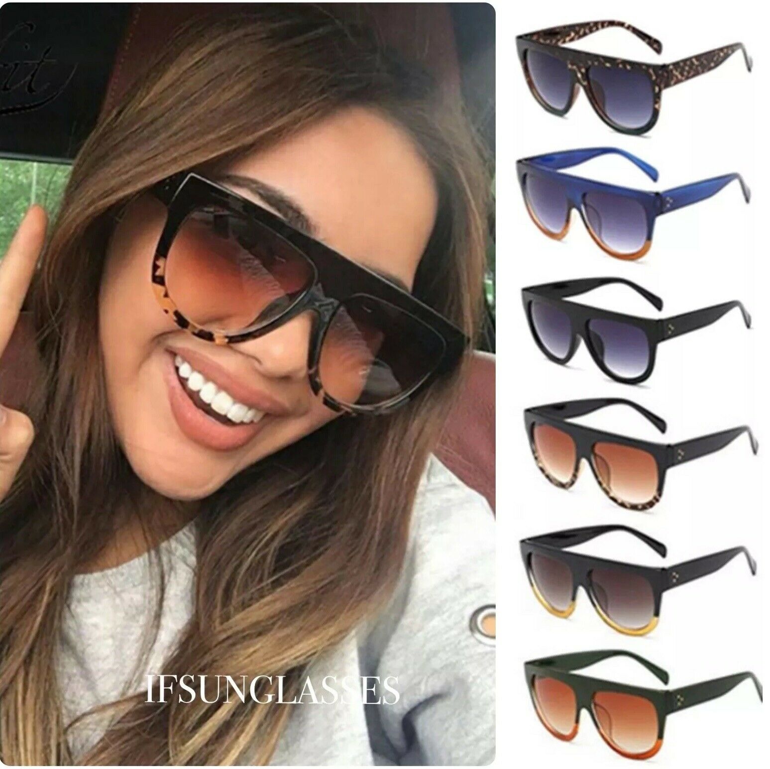 Oversized Black Leopard Womens Ladies Sunglasses Flat Top Shield Luxury Shadow - Zalixer