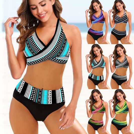 European And American Ladies Split Bikini Striped Tie-dye Hollow Bikini Swimsuit - Zalixer