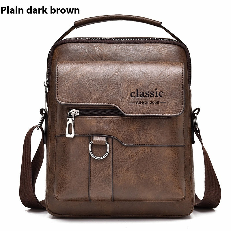Popular Men's Messenger Bag One Shoulder Retro Business Backpack PU Leather Flaps Crossbody Bags Business Flap Male Solid Travel Bag - Zalixer