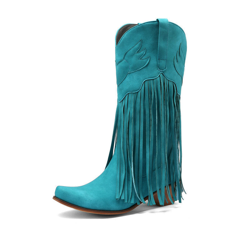 Womens Retro Mid-Calf Chunky Heel Round-Toe Boots - Zalixer