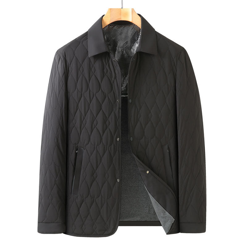 Men's Lightweight Business Diamond Lattice Autumn Winter Cotton-padded Coat