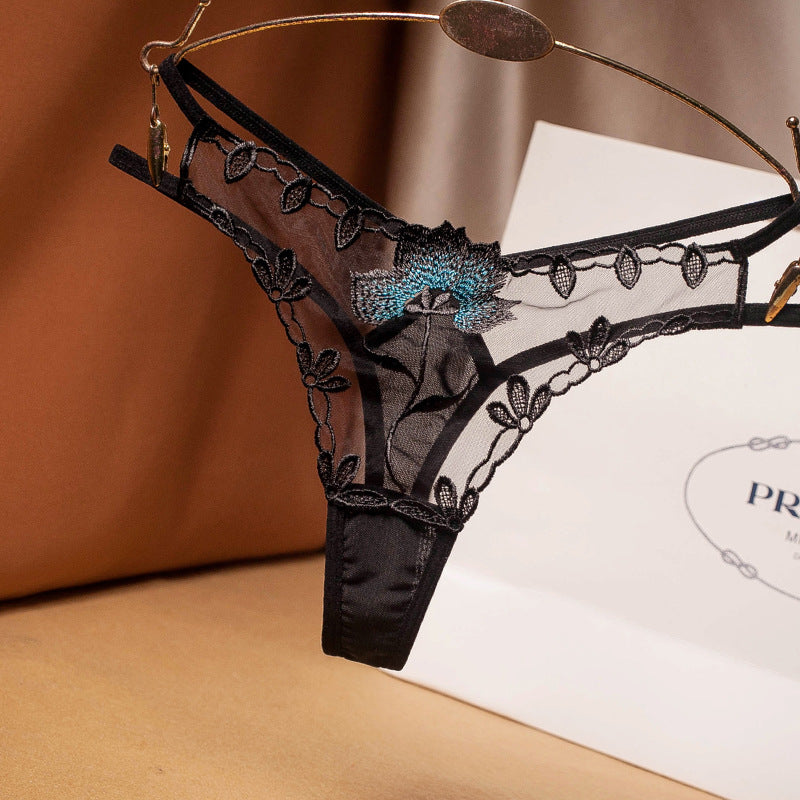 Women's Embroidered Transparent Mesh Hollow Panties Low Waist - Zalixer