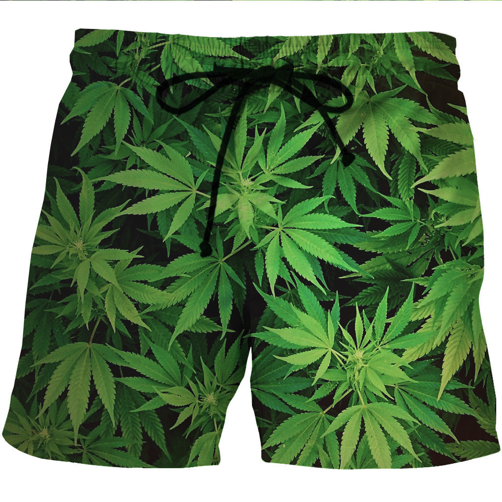 Men's quick-drying beach shorts hemp print casual section pocket shorts - Zalixer
