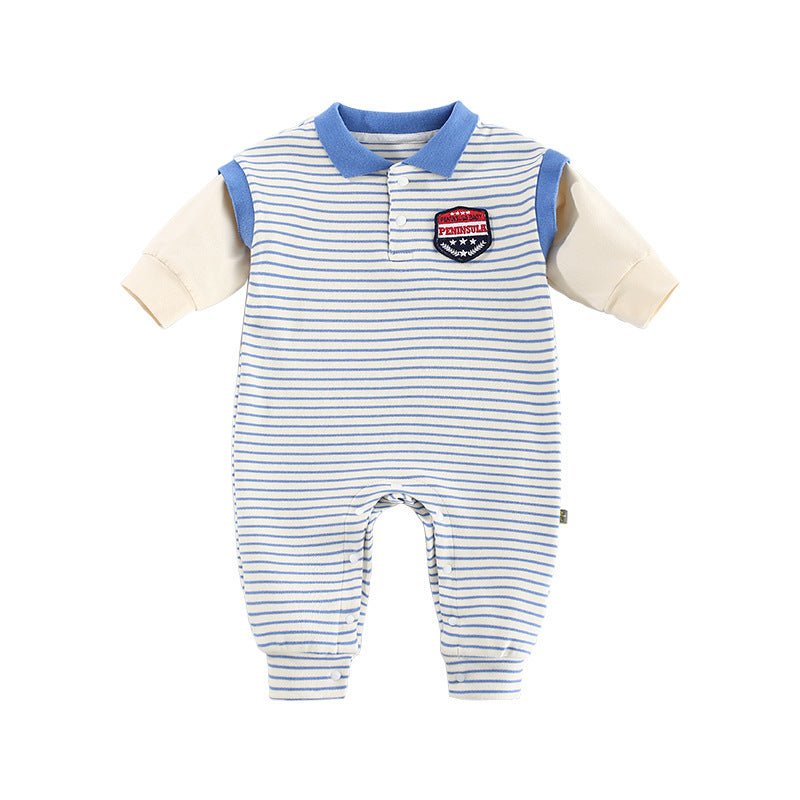 Baby Onesies Striped Male Baby Newborn Clothes Baby Autumn Clothes - Zalixer