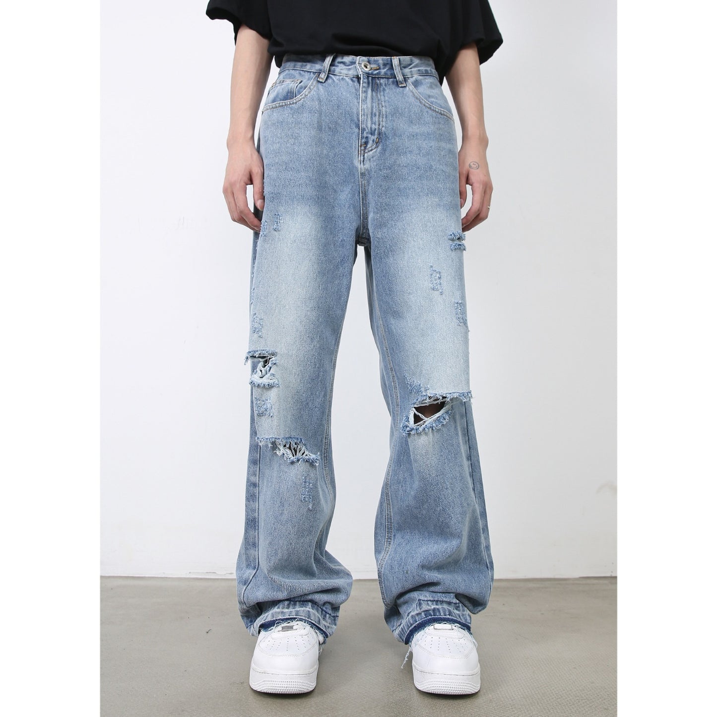 American Retro High Street Fashion Brand Ripped Jeans For Men