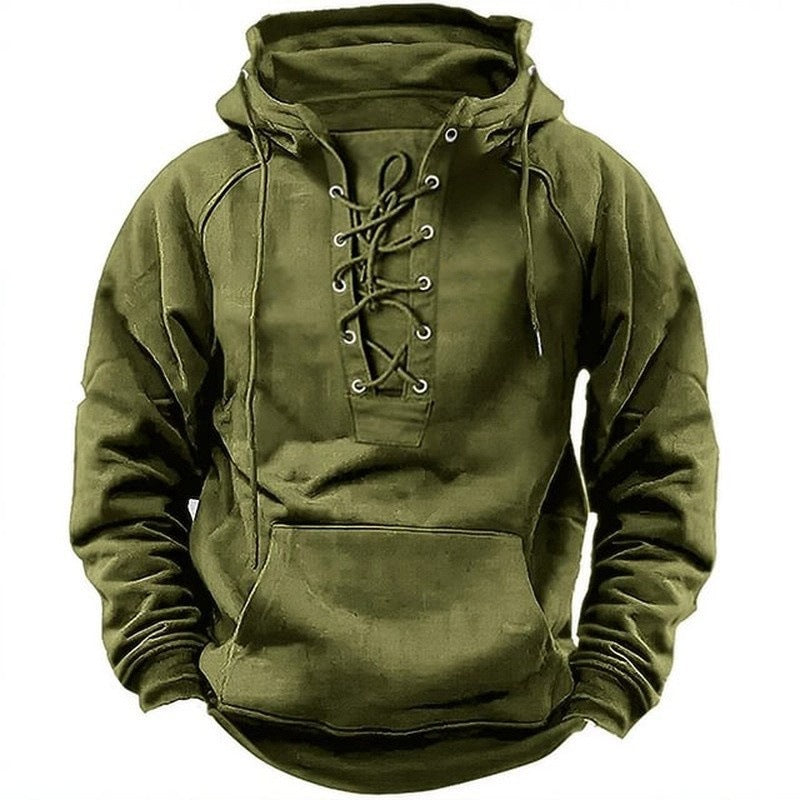Ins Lace-Up Hoodie Casual Men's Long-Sleeved Sports Pocket Sweatshirt
