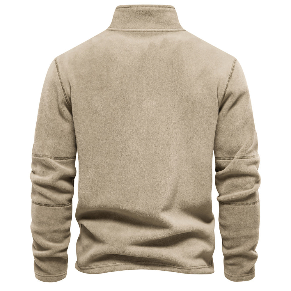 Fashion Personality Stand-collar Zippered Sweatshirt With Fleece Winter Casual Pullover Top Men's Clothing - Zalixer
