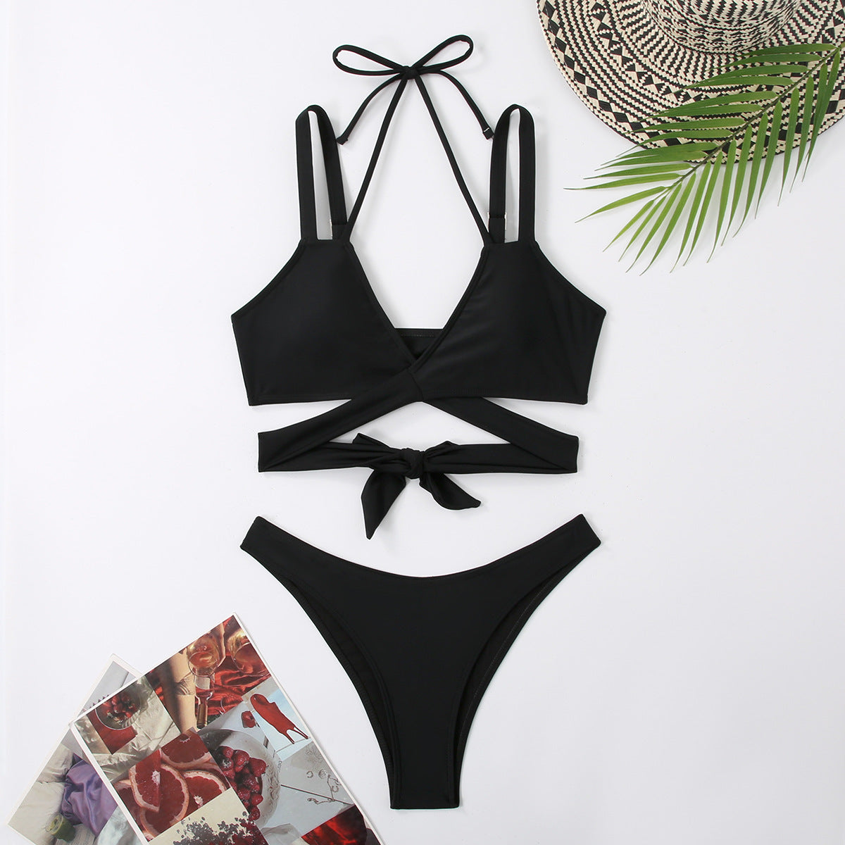 Solid Color Strap Beach Bikini Swimsuit - Zalixer