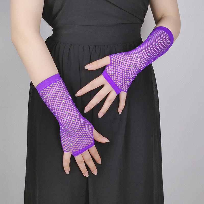 Fishing Net Hot Drill Finger Lace Gloves Clothing Accessories - Zalixer