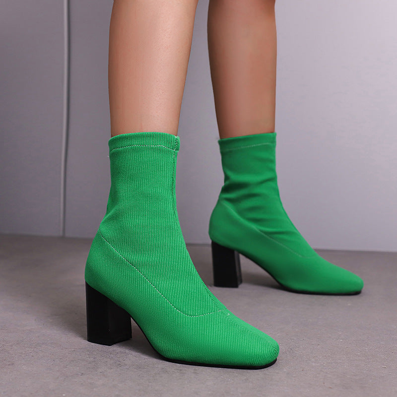 Womens Colorful Stretch Fabric Ankle Boots - Zalixer