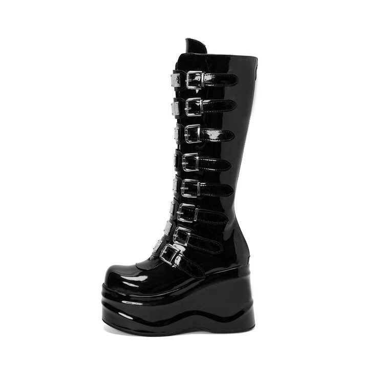 Womens Round-toe Thick-soled Back-zip Ultra-high-heeled Boots - Zalixer