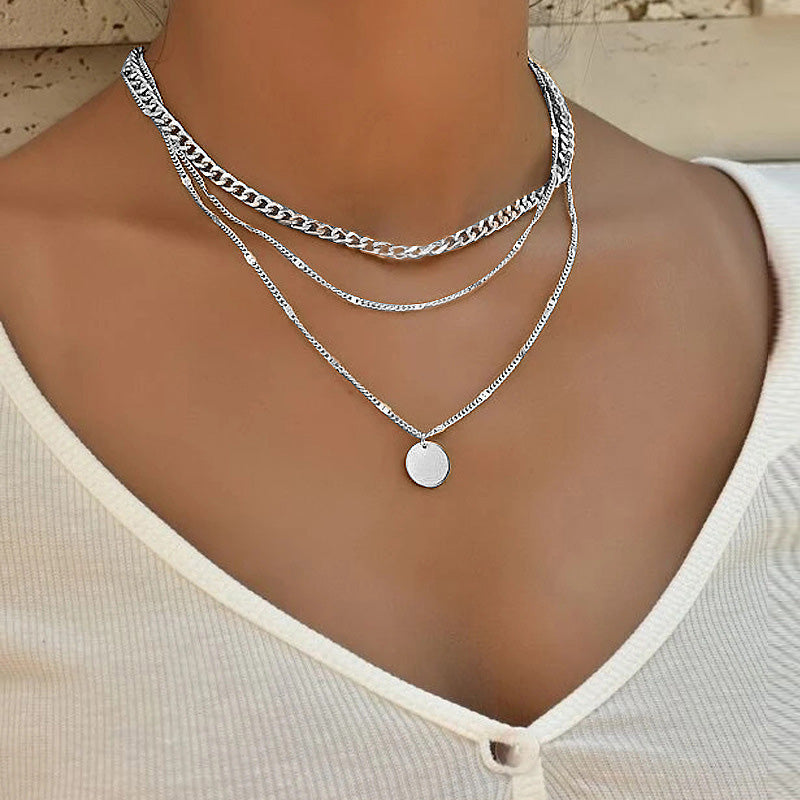 Women's Multilayer Necklace Ins Fashion Disc Pendant Clavicle Necklace Chains Personality Jewelry - Zalixer