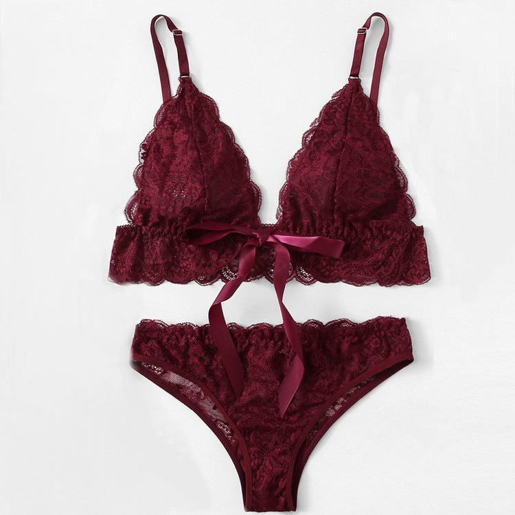 Solid Color Lace Embroidered Bikini Women's Bra Panties - Zalixer