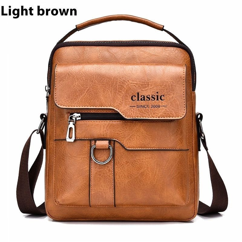 Popular Men's Messenger Bag One Shoulder Retro Business Backpack PU Leather Flaps Crossbody Bags Business Flap Male Solid Travel Bag - Zalixer