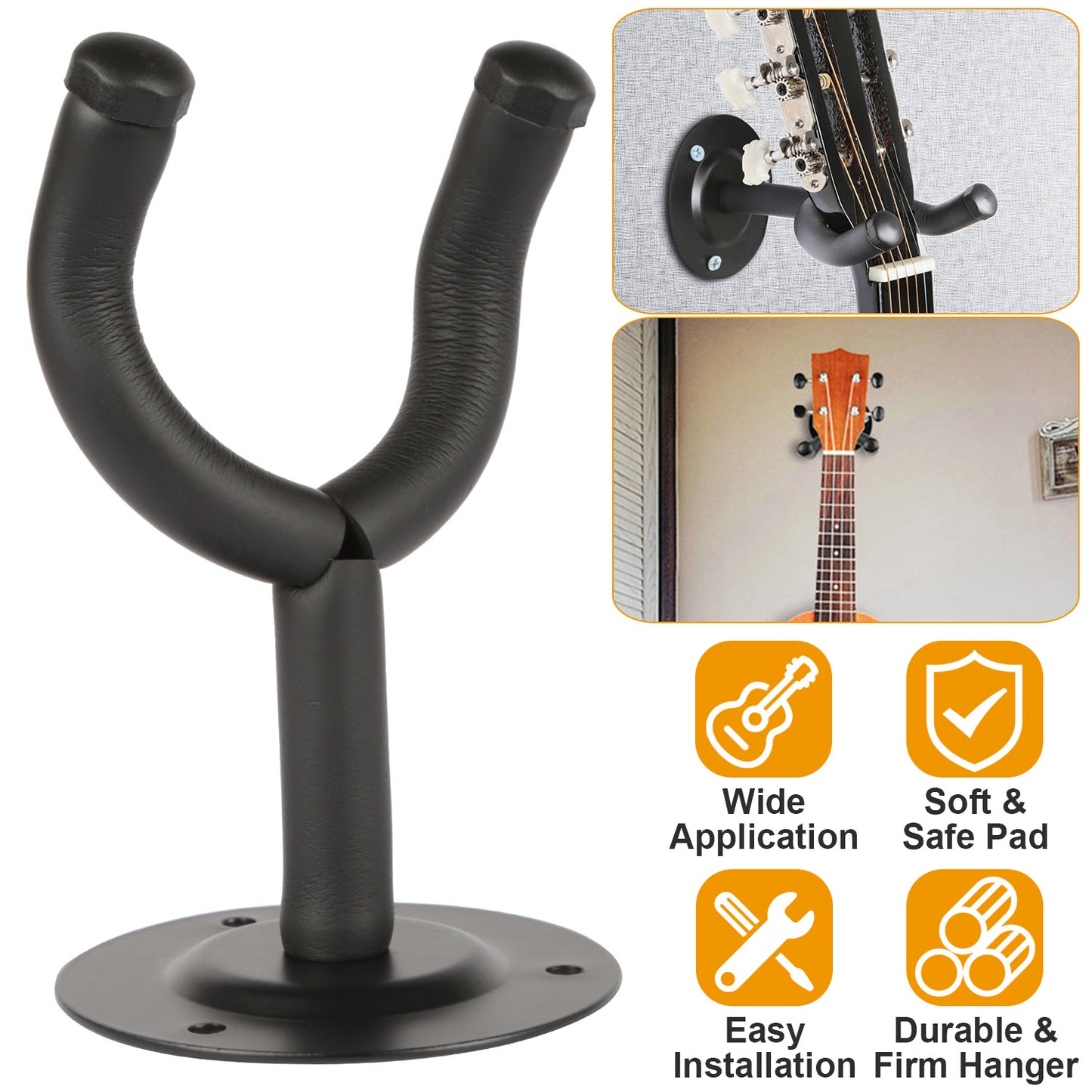 Wall Mount Guitar Hanger Padded Steel Guitar Bracket Holder Hook Rack For Electric Acoustic Bass Guitars